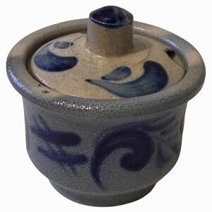 Westerwald Mustard Pot W/Lid Blue Floral Salt Glaze Decorated Stoneware Germany